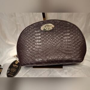 Additions By Amor Brown Embossed Cosmetic Bag Nwt